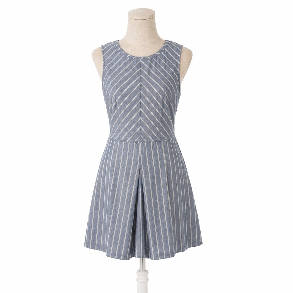 J Crew Striped 100% Cotton Sleeveless Mini Dress Size 6 Blue Coastal Nautical